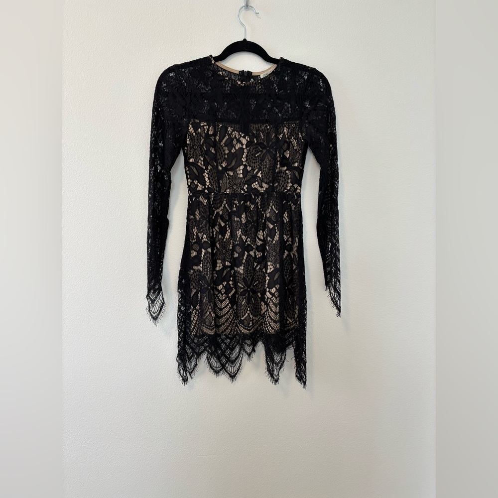 love, Fire Black Lace Long Sleeve Dress